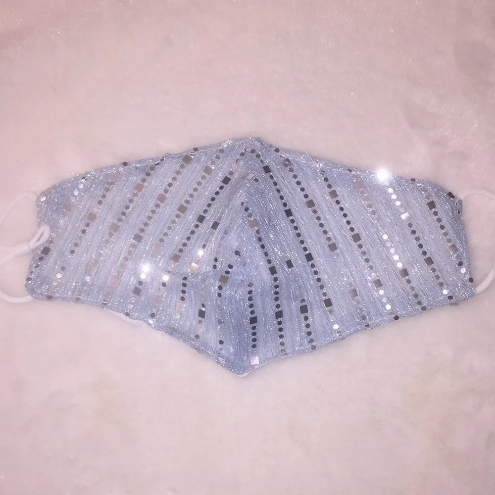 🌸 Adult Blue silver sequined mas…